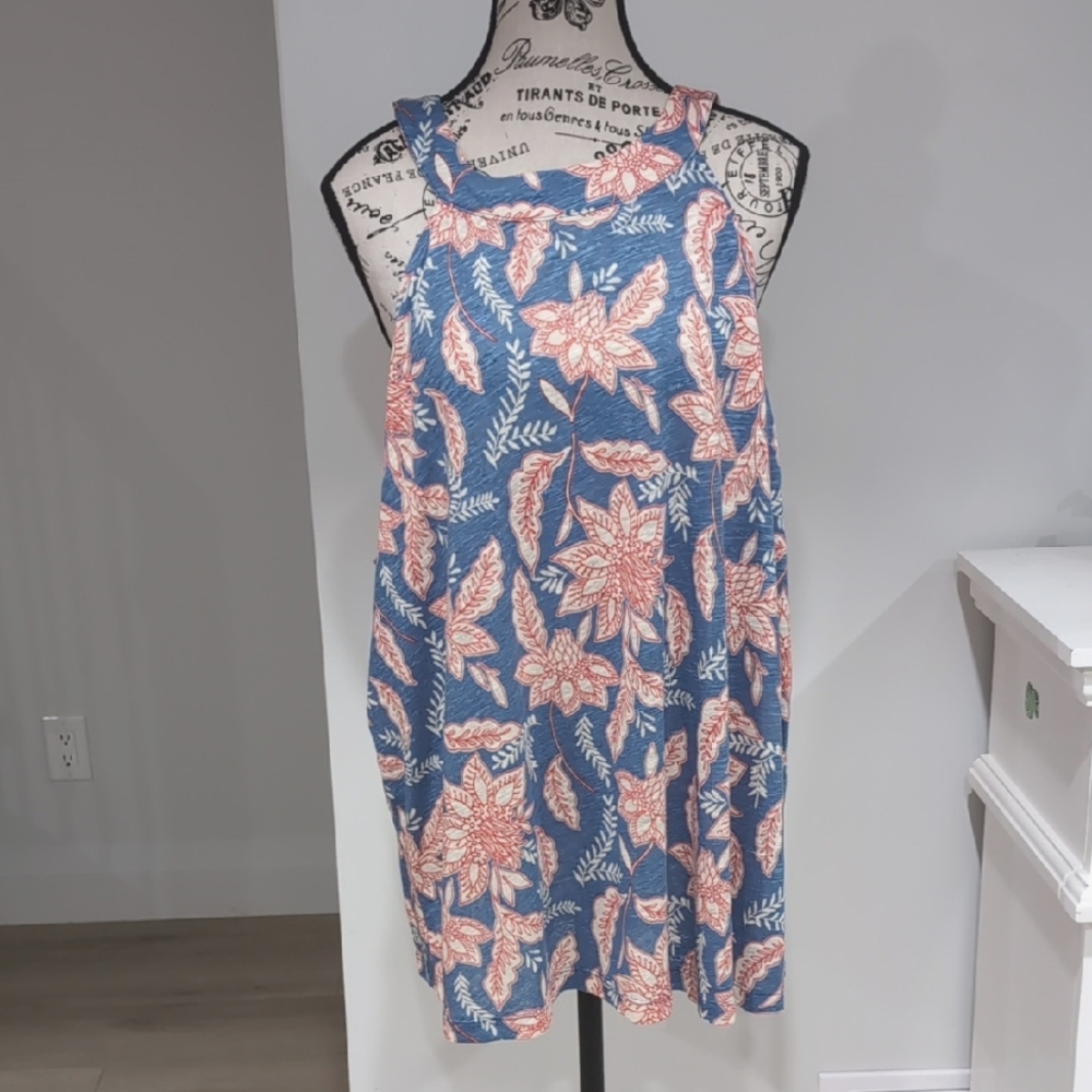RACHEL ZOE | Women's Blue/Red/Ivory Linen Blend Floral Sleeveless Blouse